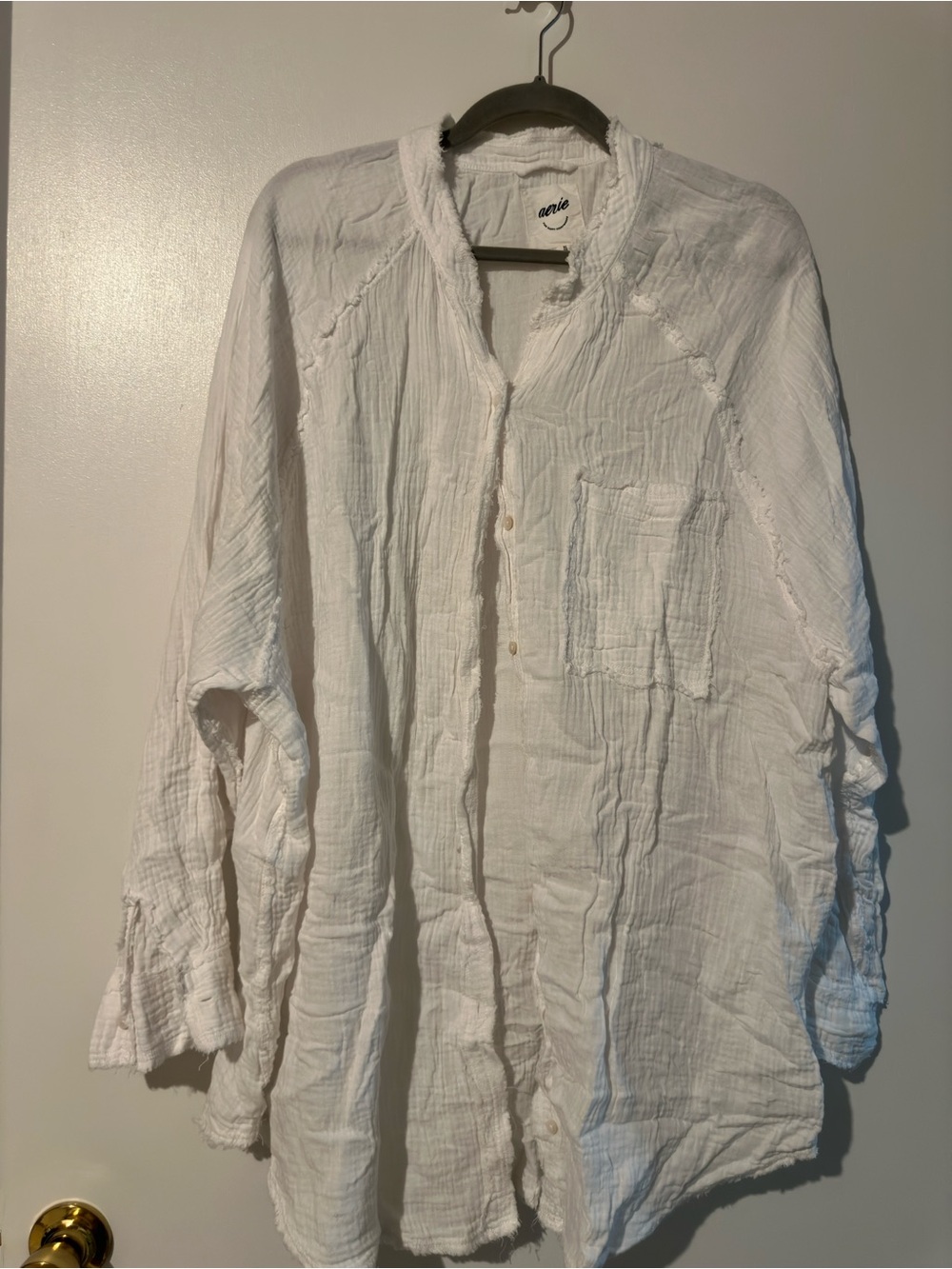 aerie Men's White Lightweight Textured Shirt Jacket